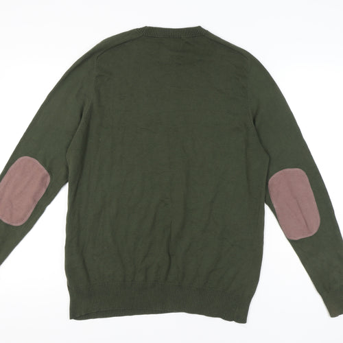 Bench Men’s Green Cotton Pullover Jumper L Crew Neck Casual