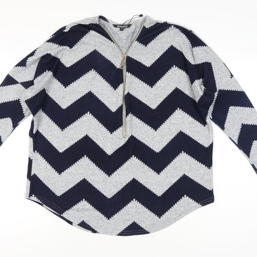 Bonmarché Women’s Grey Blue Geometric Zip Jumper Size M