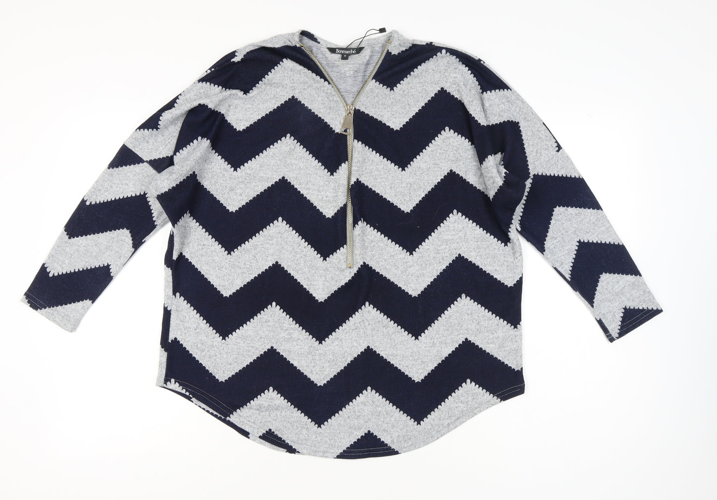 Bonmarché Women’s Grey Blue Geometric Zip Jumper Size M
