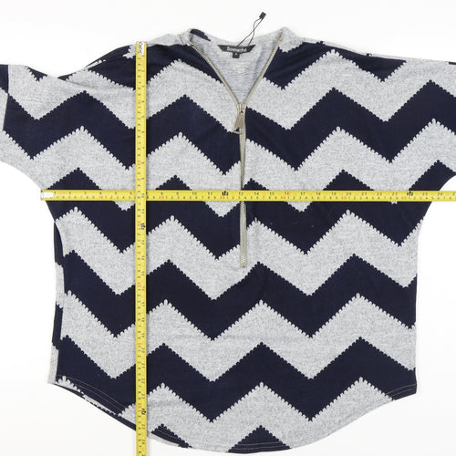 Bonmarché Women’s Grey Blue Geometric Zip Jumper Size M