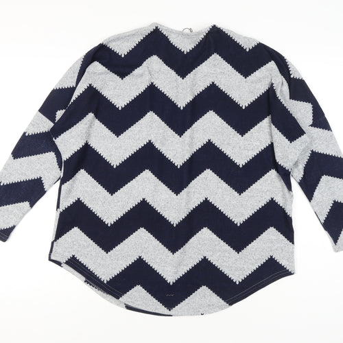 Bonmarché Women’s Grey Blue Geometric Zip Jumper Size M