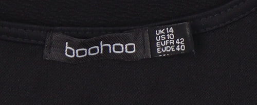 Boohoo Women Black Size 14 A-Line Short Long Sleeve V-Neck Dress