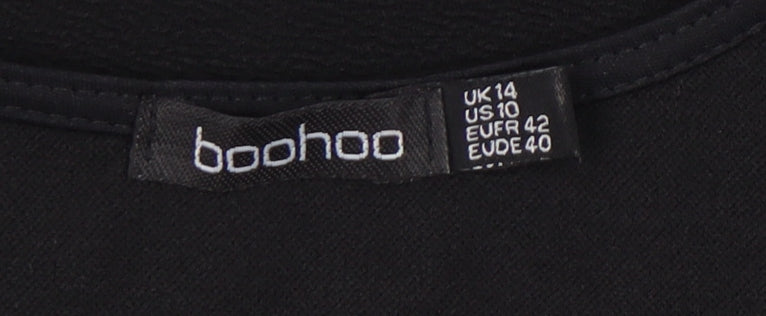 Boohoo Women Black Size 14 A-Line Short Long Sleeve V-Neck Dress