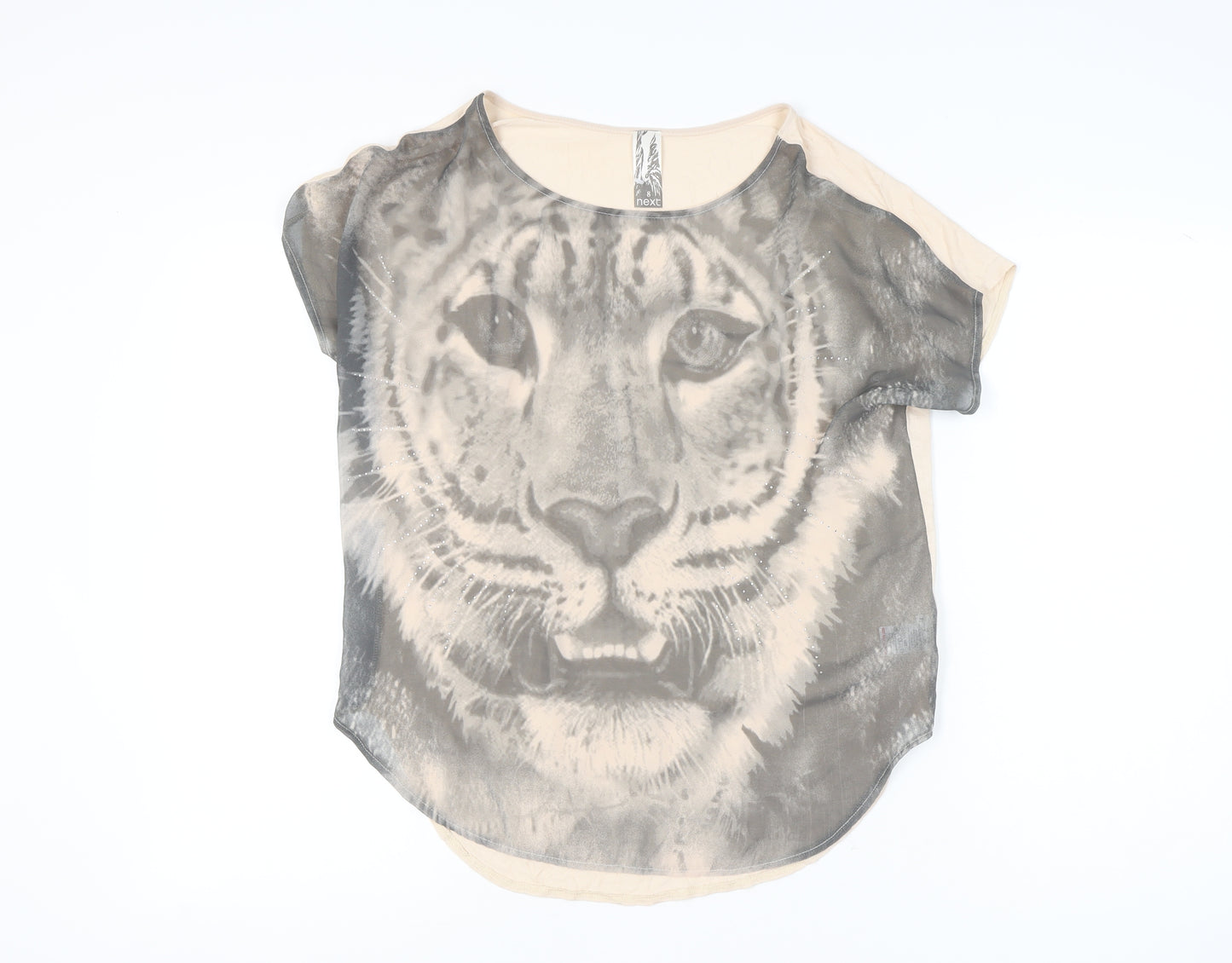 Next Womens Beige Tiger Animal Print Sequin T-Shirt Size 8
