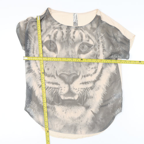 Next Womens Beige Tiger Animal Print Sequin T-Shirt Size 8