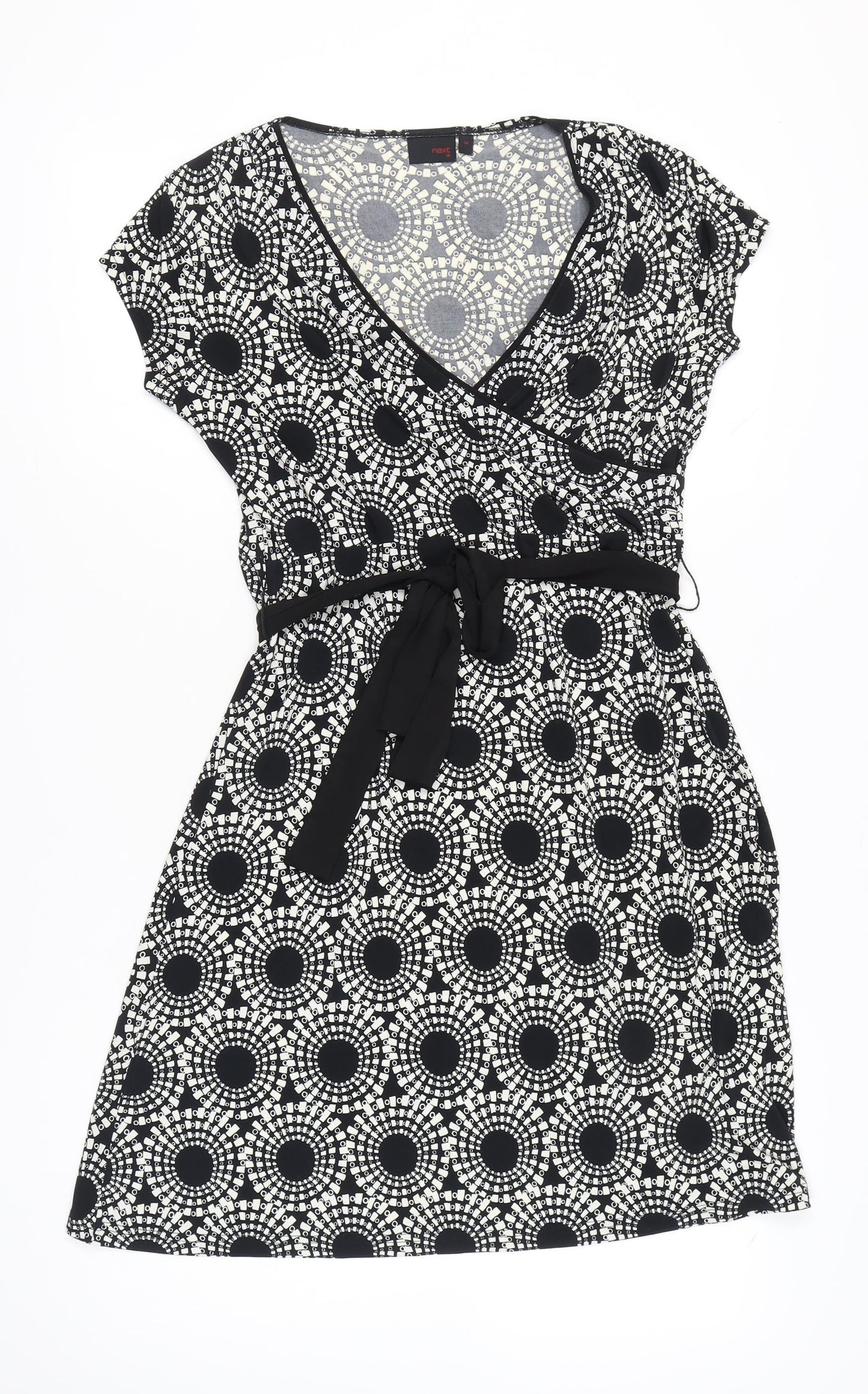 Next Women's Black White Geometric Wrap Dress Size 14