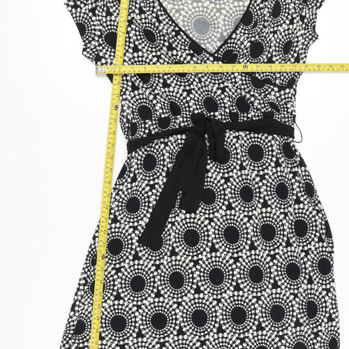Next Women's Black White Geometric Wrap Dress Size 14