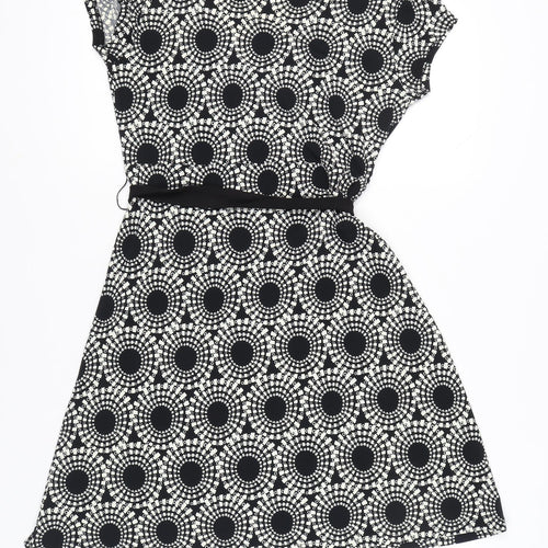 Next Women's Black White Geometric Wrap Dress Size 14