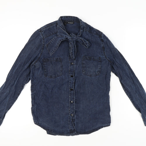 The Kooples Womens Blue Button-Up Shirt Size 10 Bow Detail Lyocell