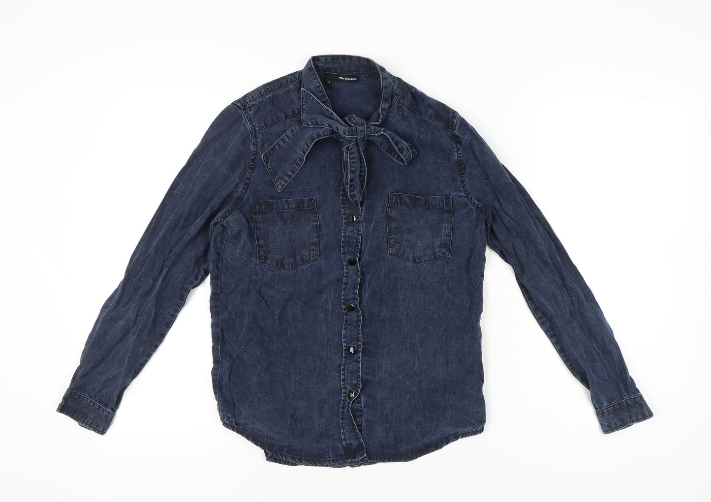 The Kooples Womens Blue Button-Up Shirt Size 10 Bow Detail Lyocell