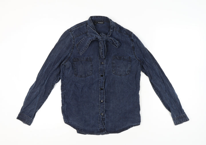 The Kooples Womens Blue Button-Up Shirt Size 10 Bow Detail Lyocell