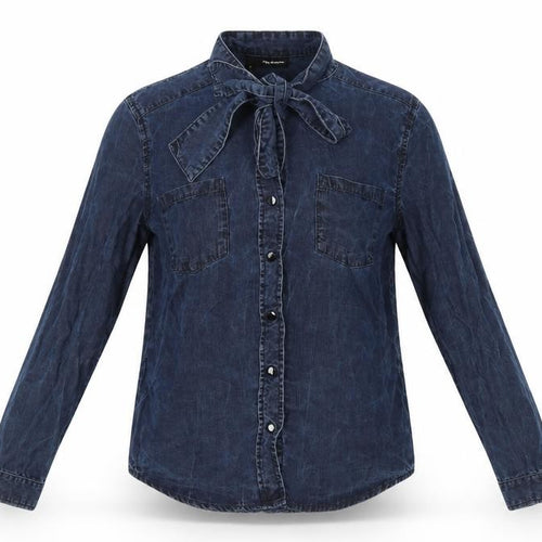 The Kooples Womens Blue Button-Up Shirt Size 10 Bow Detail Lyocell