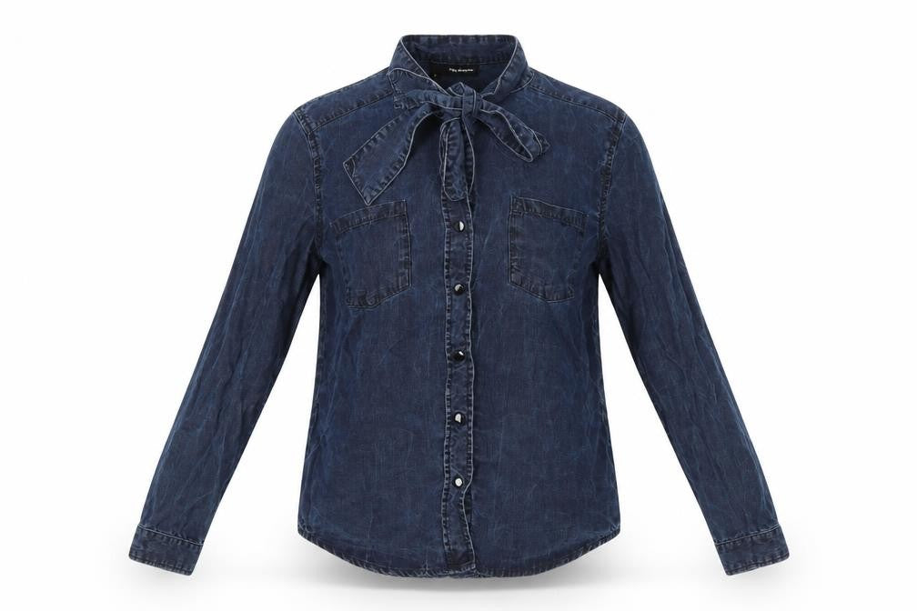 The Kooples Womens Blue Button-Up Shirt Size 10 Bow Detail Lyocell