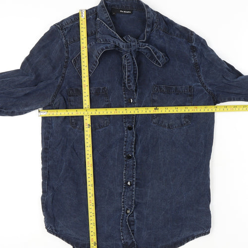 The Kooples Womens Blue Button-Up Shirt Size 10 Bow Detail Lyocell
