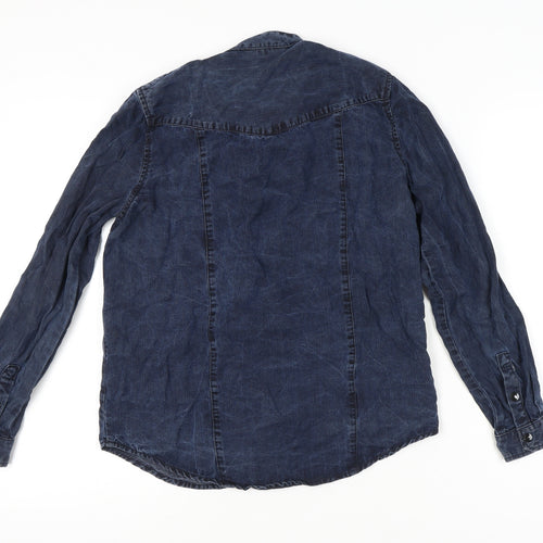 The Kooples Womens Blue Button-Up Shirt Size 10 Bow Detail Lyocell