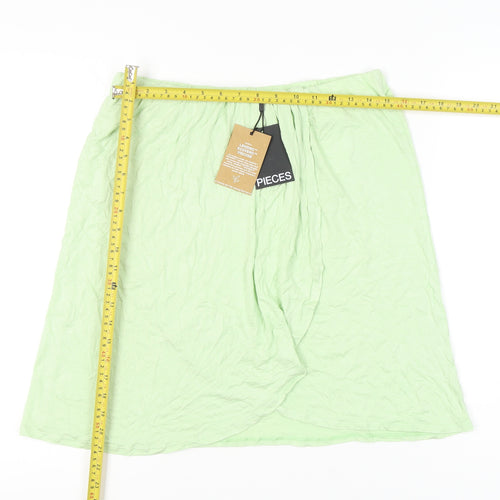 Pieces Women Green XL Knee Length Straight Pencil Skirt Viscose