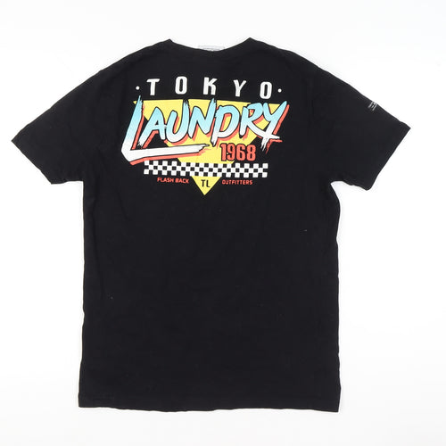Tokyo Laundry Men’s Black Retro Logo T-Shirt M Crew Neck Cotton