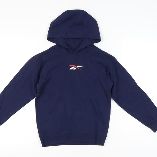 Reebok Boys Blue Pullover Hoodie Age 10-11 Years Cotton Logo Sportswear