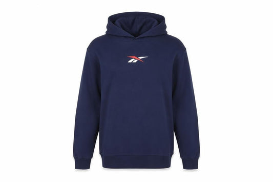 Front view of Reebok boys’ blue pullover hoodie age 10-11 years cotton logo sportswear
