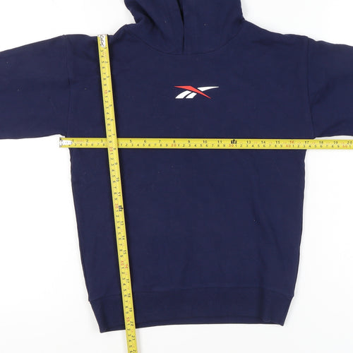 Reebok Boys Blue Pullover Hoodie Age 10-11 Years Cotton Logo Sportswear