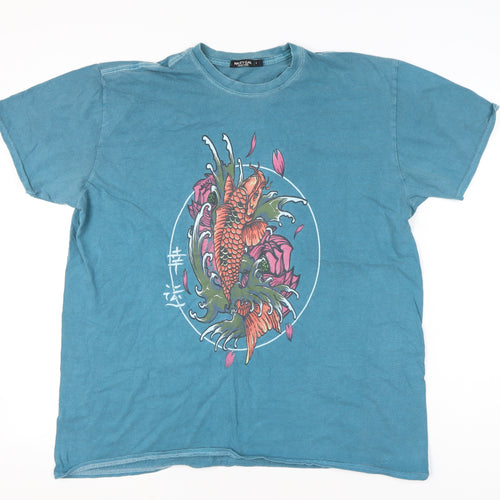 Nasty Gal Womens Blue Graphic Fish Print T-Shirt Size S Casual