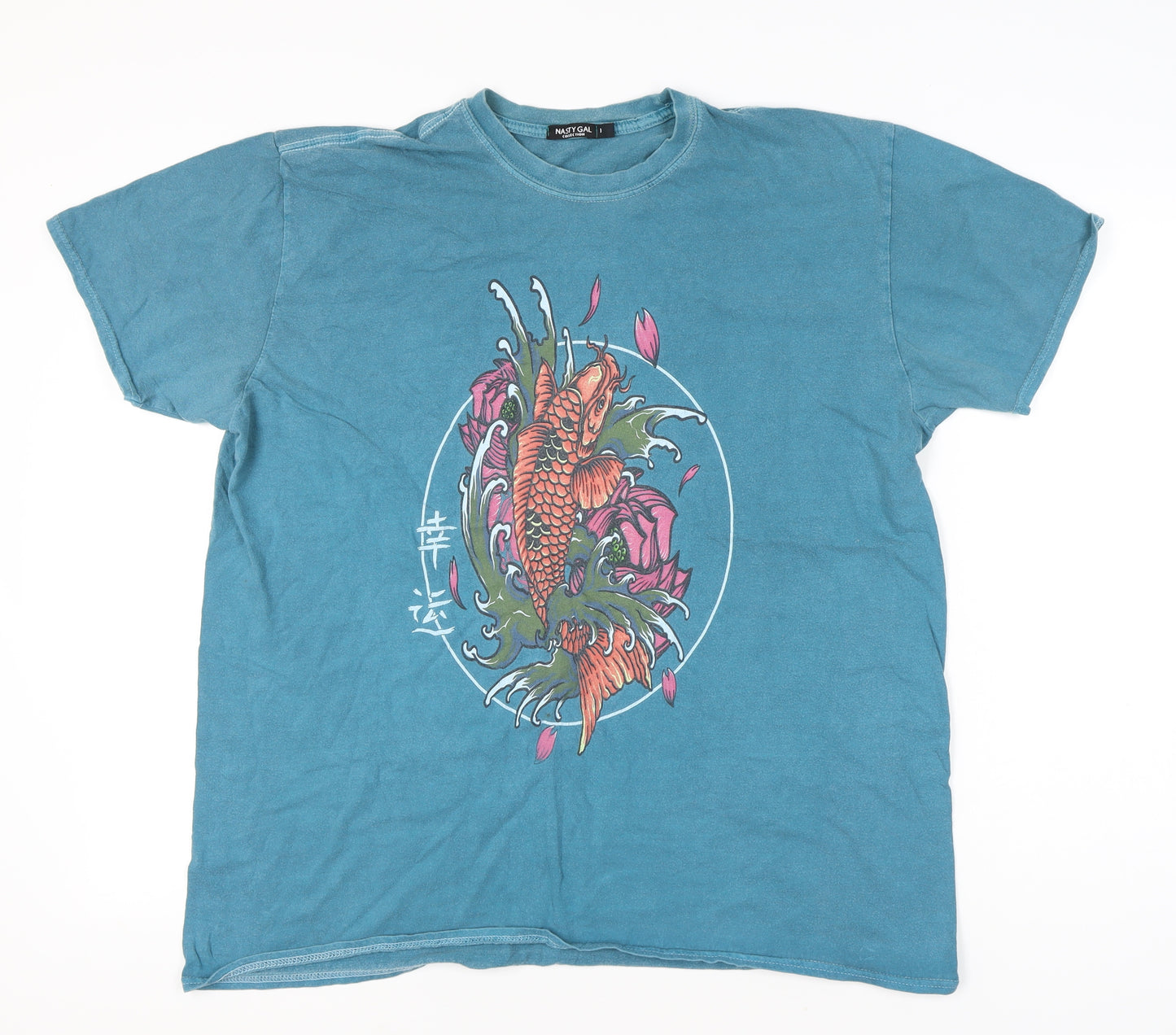 Nasty Gal Womens Blue Graphic Fish Print T-Shirt Size S Casual