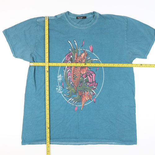 Nasty Gal Womens Blue Graphic Fish Print T-Shirt Size S Casual