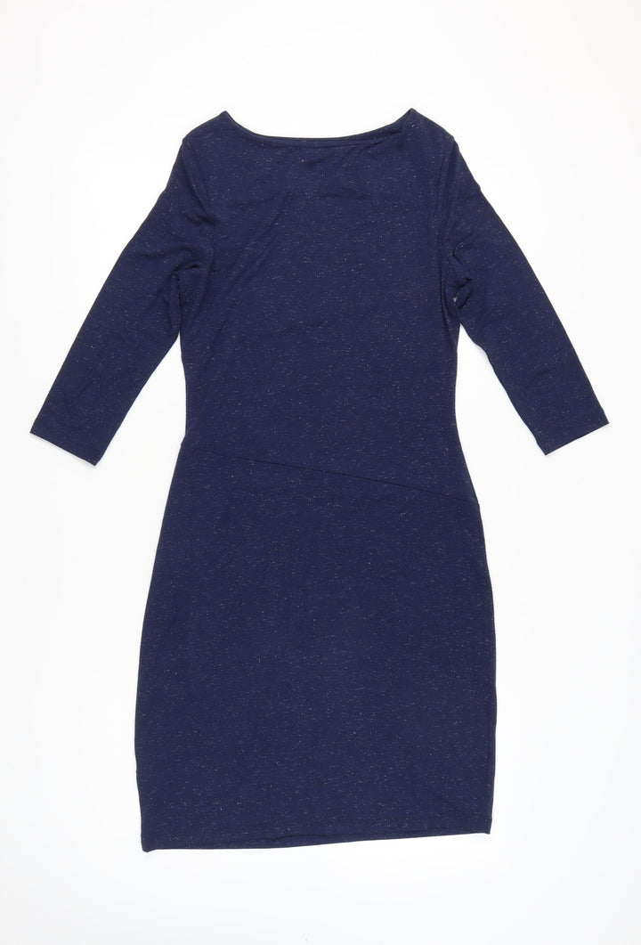 White Stuff Women's Blue Sheath Knee Length Dress UK 10 3/4 Sleeve