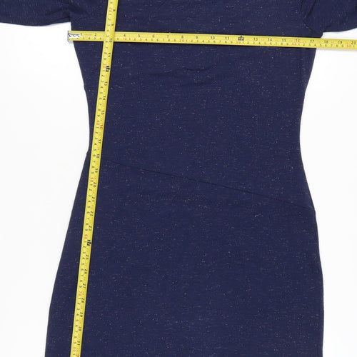 White Stuff Women's Blue Sheath Knee Length Dress UK 10 3/4 Sleeve