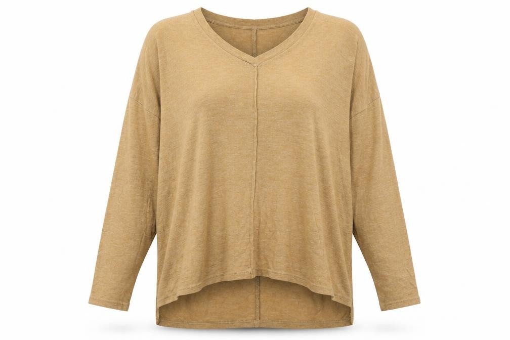 Front view of b.young Women’s Beige jumper L V-Neck Long Sleeve Knit