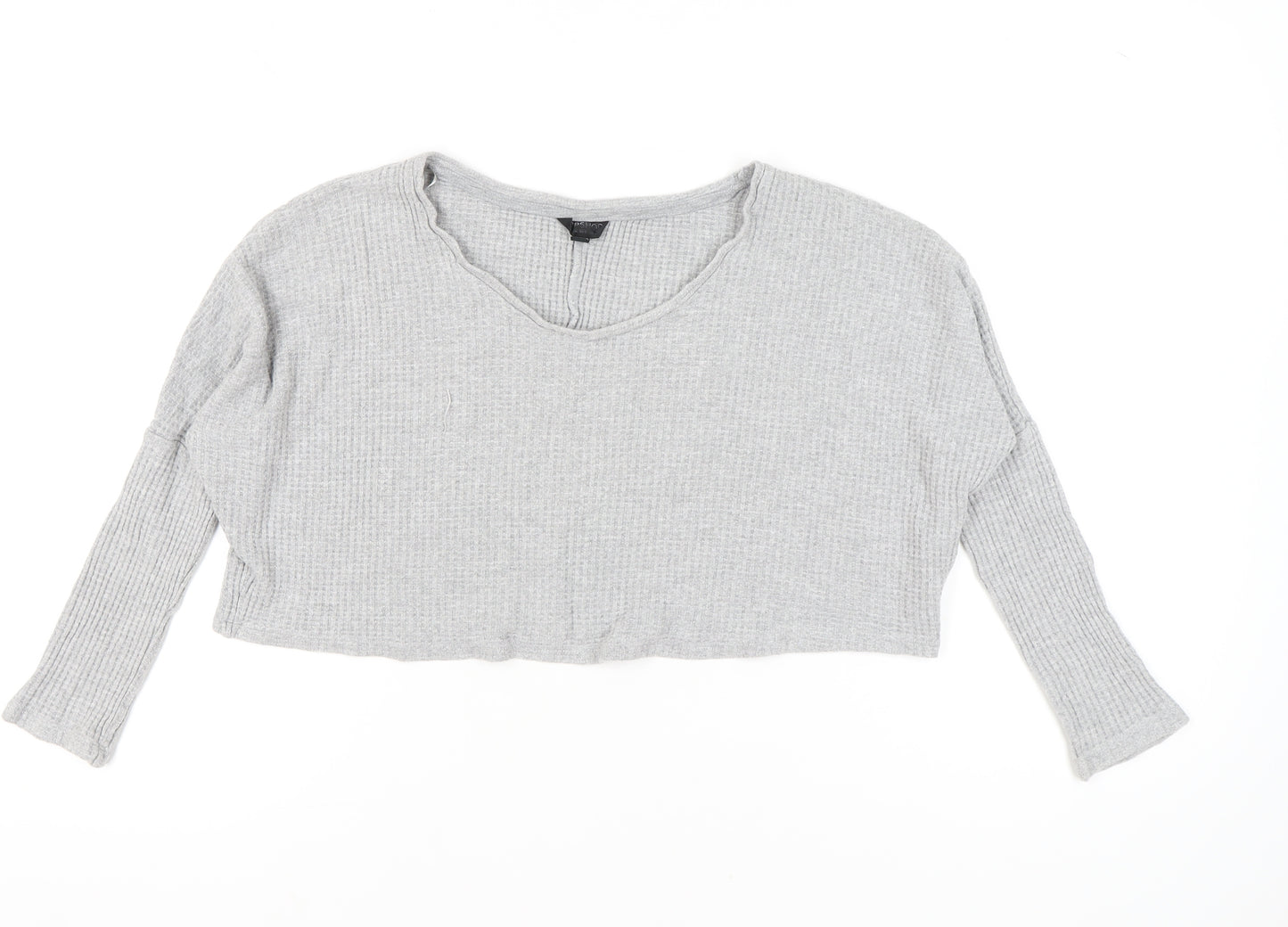 Topshop Women Grey UK 4 Cropped Long Sleeve V-Neck Knit Top