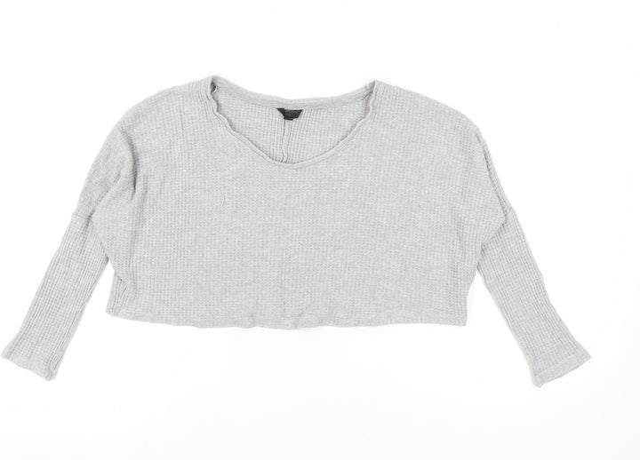 Topshop Women Grey UK 4 Cropped Long Sleeve V-Neck Knit Top