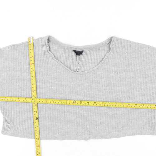 Topshop Women Grey UK 4 Cropped Long Sleeve V-Neck Knit Top
