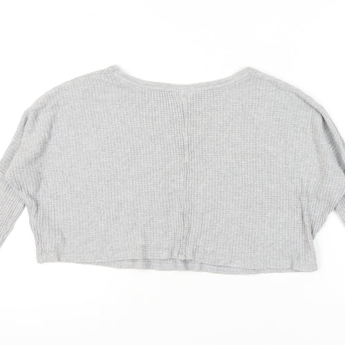 Topshop Women Grey UK 4 Cropped Long Sleeve V-Neck Knit Top