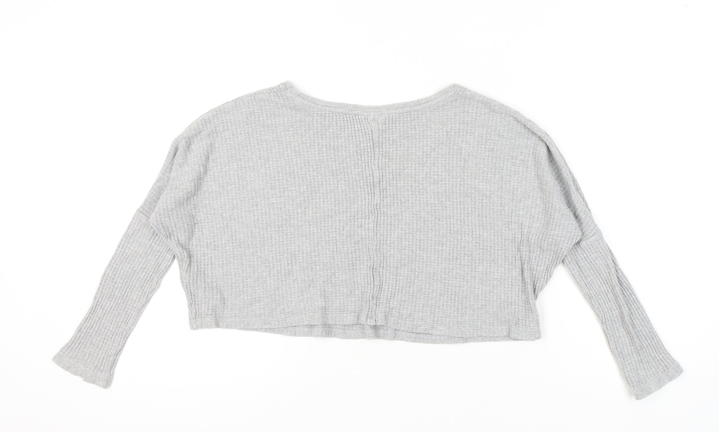 Topshop Women Grey UK 4 Cropped Long Sleeve V-Neck Knit Top