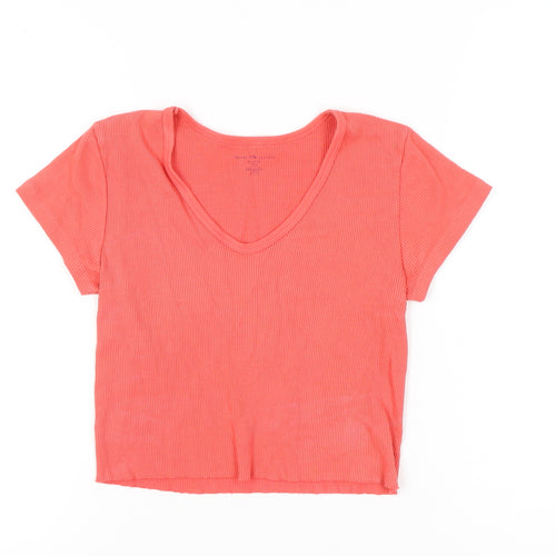 Brandy Melville Womens Pink Cropped V-Neck T-Shirt Size S