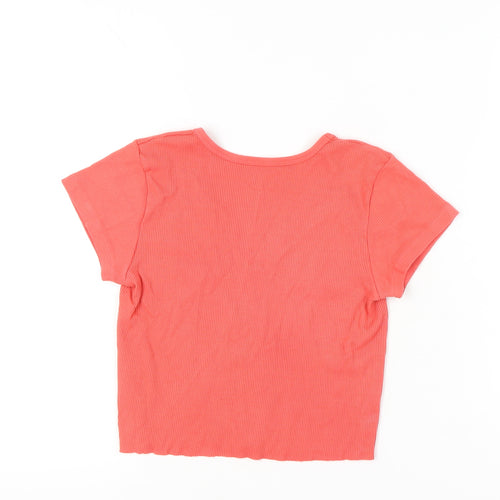 Brandy Melville Womens Pink Cropped V-Neck T-Shirt Size S