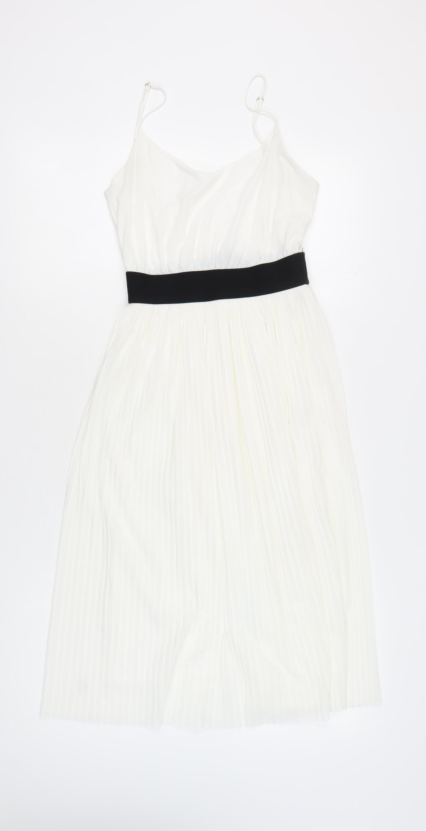 Zara Trafaluc Womens White Pleated Fit & Flare Dress Size 8