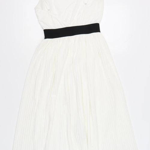 Zara Trafaluc Womens White Pleated Fit & Flare Dress Size 8