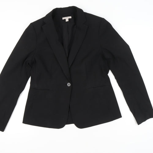H&M Women’s Black Suit Jacket Size 12 Regular Notch Lapel Workwear