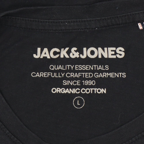 Jack & Jones Men’s Black Cotton Crew Neck Short Sleeve T-Shirt L