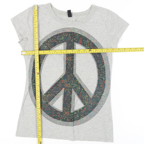 ONLY Womens Grey Peace Print Short Sleeve T-Shirt Size M