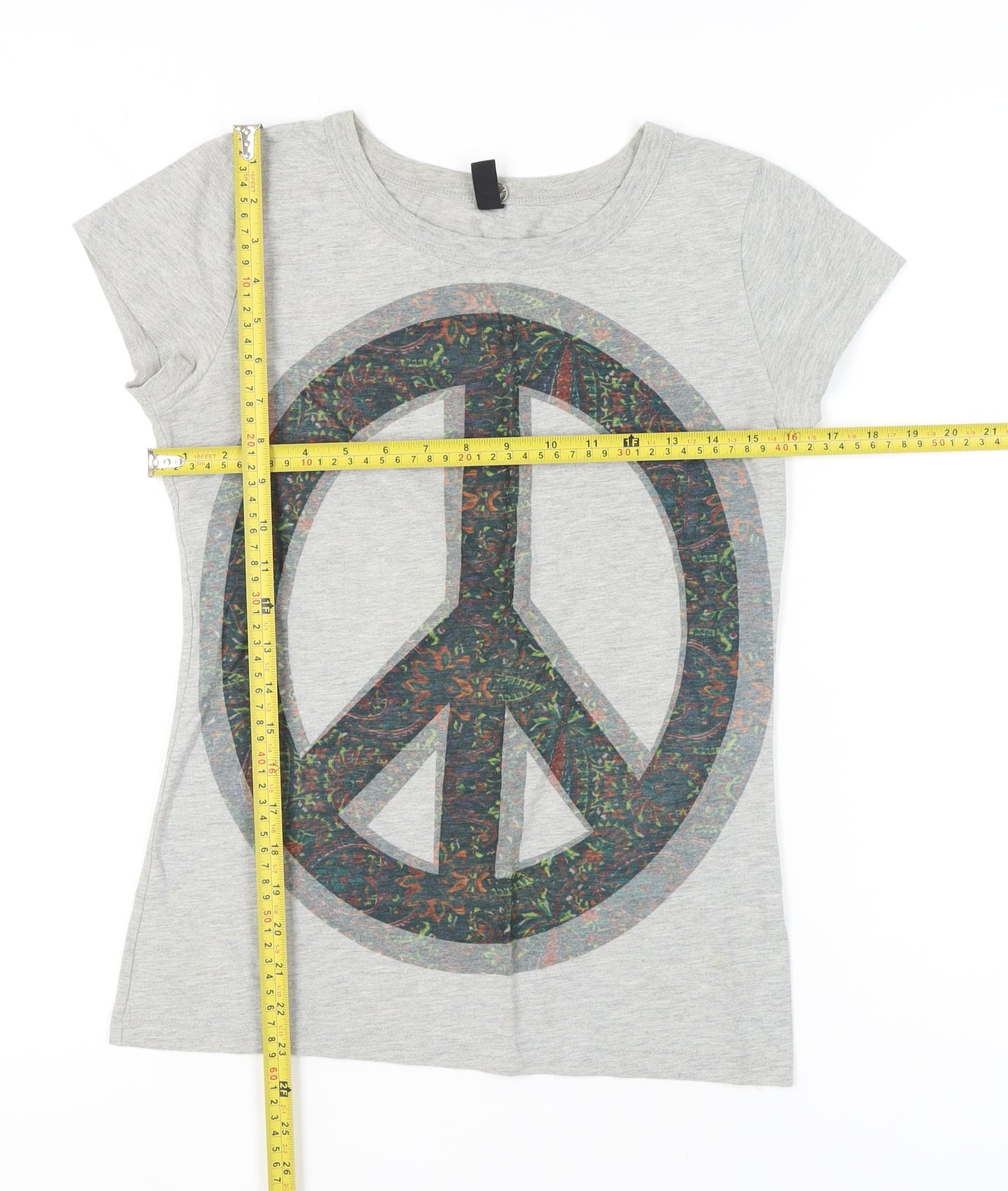 ONLY Womens Grey Peace Print Short Sleeve T-Shirt Size M