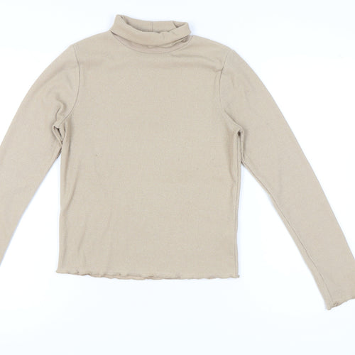 French Connection Women’s Beige Mock Neck Slim Fit Long Sleeve Top S