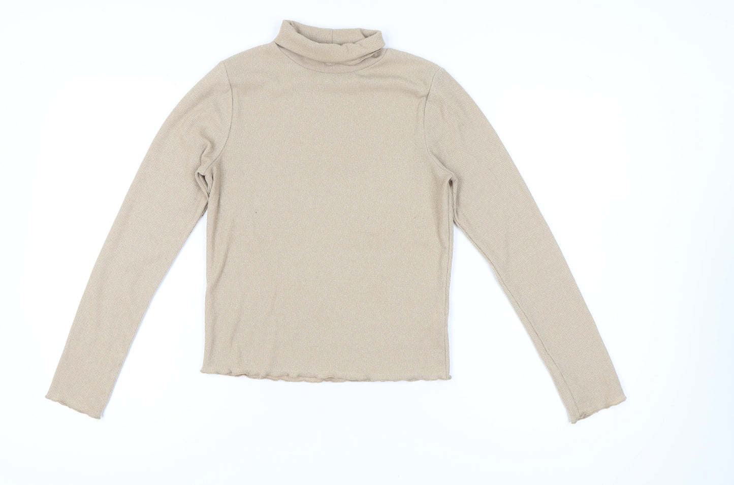 French Connection Women’s Beige Mock Neck Slim Fit Long Sleeve Top S