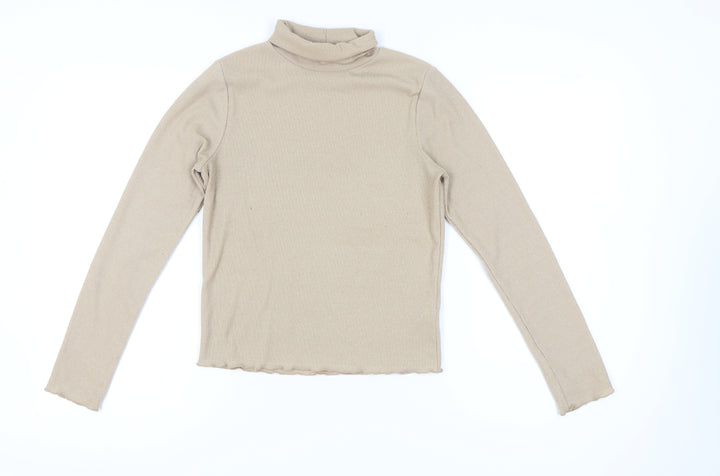 French Connection Women’s Beige Mock Neck Slim Fit Long Sleeve Top S