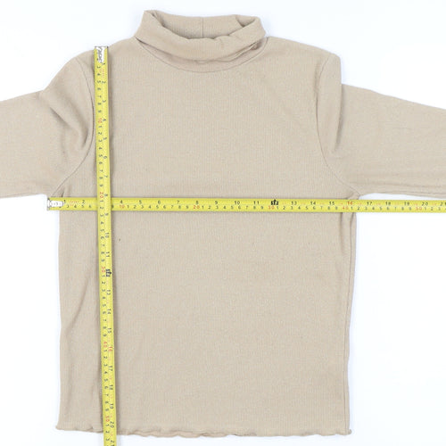 French Connection Women’s Beige Mock Neck Slim Fit Long Sleeve Top S