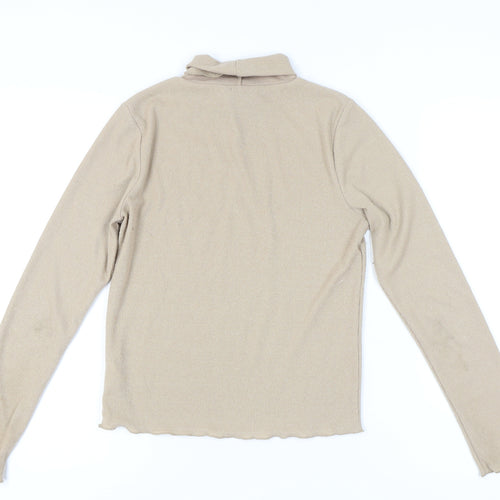 French Connection Women’s Beige Mock Neck Slim Fit Long Sleeve Top S