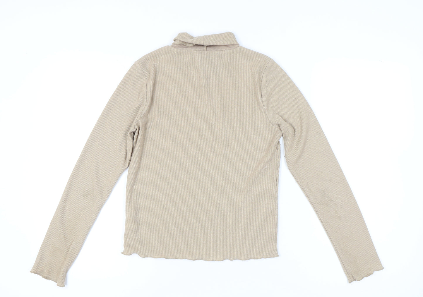 French Connection Women’s Beige Mock Neck Slim Fit Long Sleeve Top S