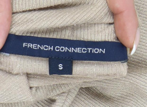 French Connection Women’s Beige Mock Neck Slim Fit Long Sleeve Top S